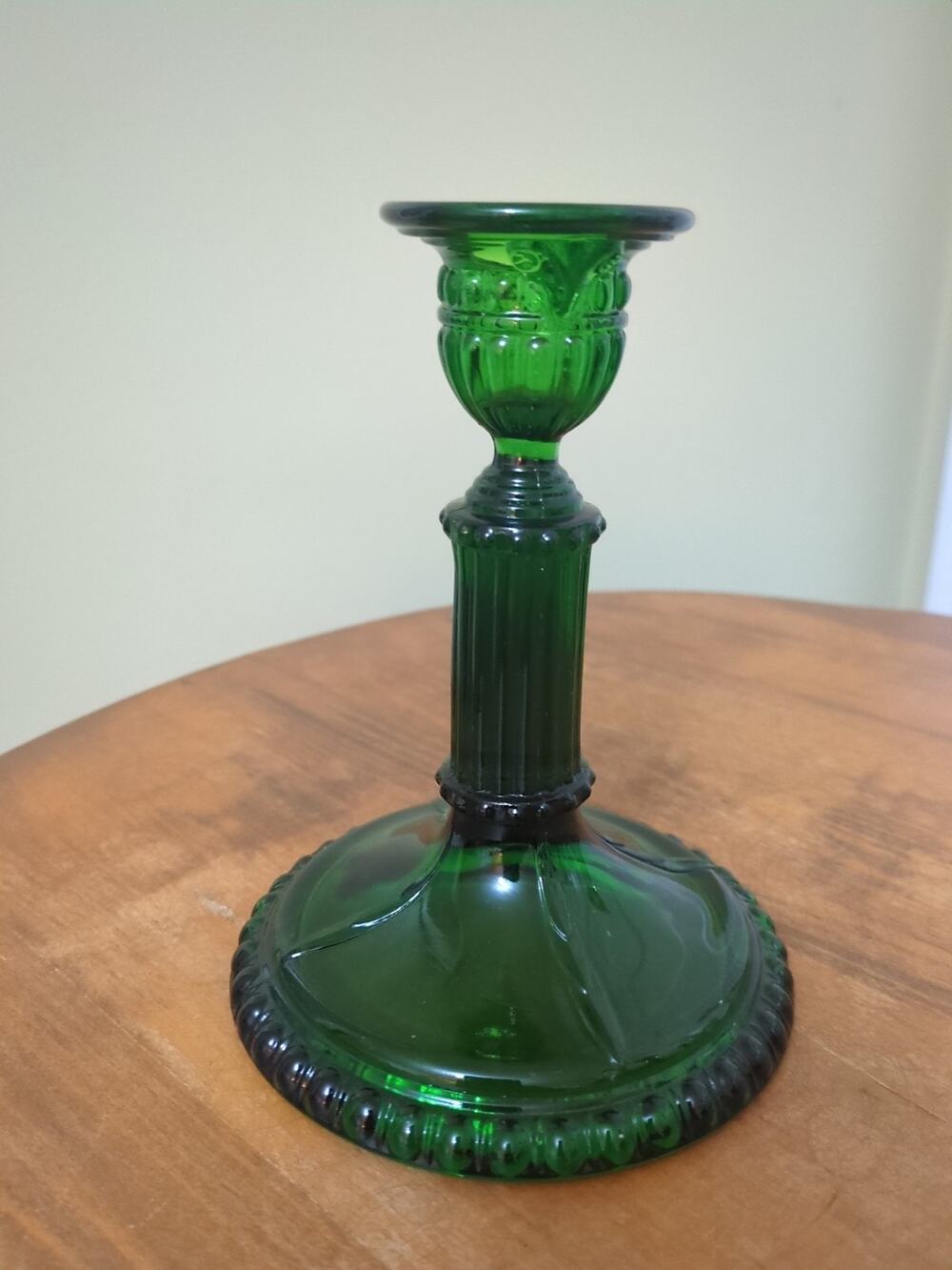 Imperial Glass Ram's Head Green Candlestick 6"